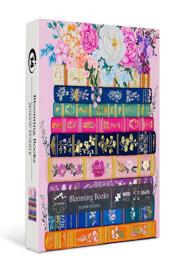 PICKFORU Colorful Flower Book Puzzles for Adults 1000 Piece, PICKFORU Wildflower Pages Jigsaw Puzzles Library, Impossible Spring Floral Art Theme for Book Lovers - Image 1